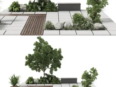 Urban Environment Urban Furniture Green Benches 3D model