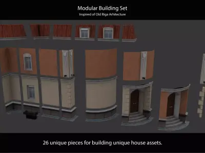 Modular Building Tileset Low-poly 3D model
