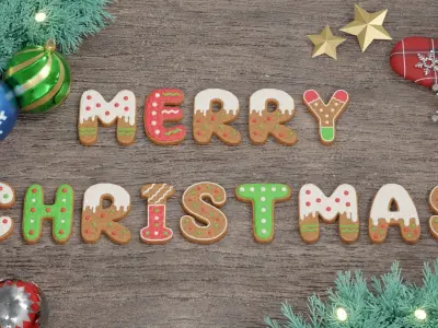 Gingerbread Christmas Cookie Alphabet Set 1 3D model