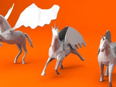 6 Lowpoly Unicorn Pegasus Low-poly 3D model