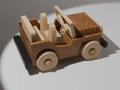 A Toy car SUV made of wood Low-poly 3D model
