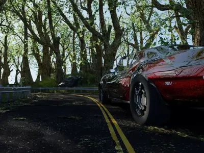 Car in Forest Highway Scene 3D model