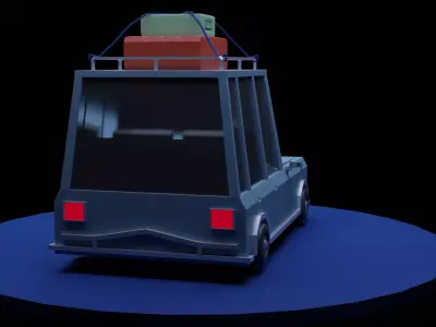 Stylish Cartoon style car with top carrier Low-poly 3D model