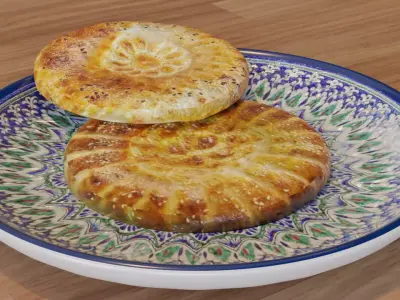 Oriental dishes and oriental bread  3D model