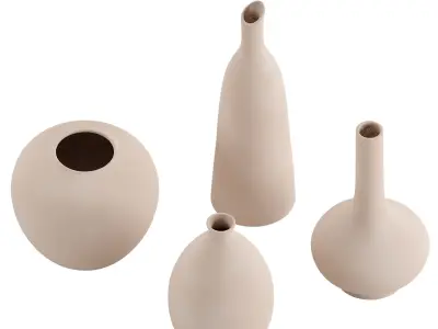 Set 4 Beige White Ceramic Rustic Vase 3D model