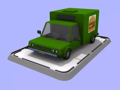 Cartoon Low Poly Food Delivery Truck Low-poly 3D model