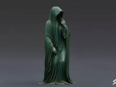 Ghost Statue Seated Hand Raised Low-poly 3D model