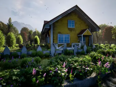 Wooden Cottage Garden House PBR Textured 3D Model Free low-poly 3D model