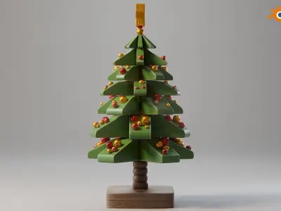 Painted wooden christmas tree 03 Low-poly 3D model