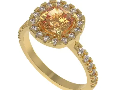 Cushion Halo Engagement Ring 3D print model