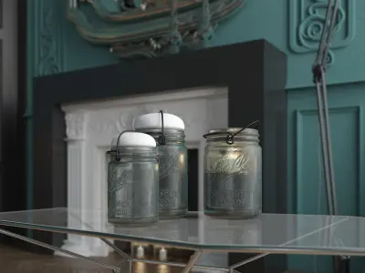 Mason Ball Jars and Candle Holder 3D model