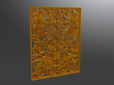 3d panel golden ornate carved wooden wall 3D model