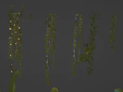 Low Poly Jungle Plants Hanging Ivy and Flowers Low-poly 3D model