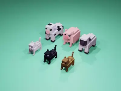 Cubic Animals Low-poly 3D model