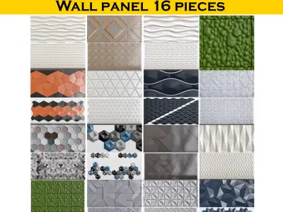 Collection of Wall panel 3d model 16 pieces Low-poly 3D model