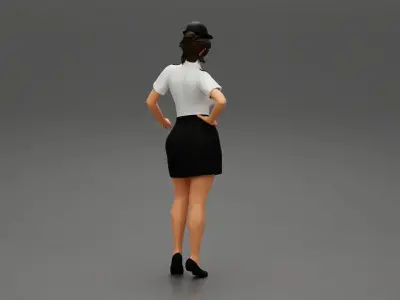 woman police officer in white shirt and black dress and hat 3D print model