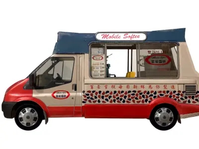 PBR Hong Kong Ice Cream Car Mobile Softee Game Ready Model Low-poly 3D model