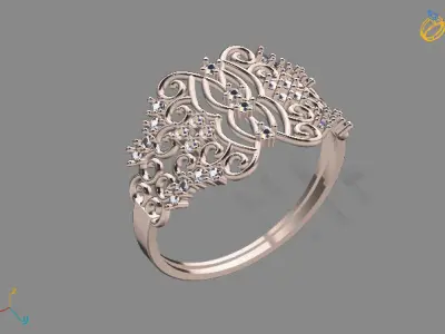 Womens Diamond Signet Ring Women Rings 3dmodels 3D print model 3D print model 52