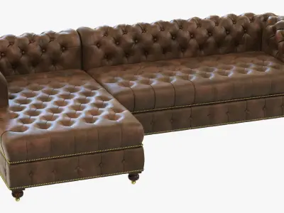 Restoration Hardware Cambridge Leather Left-Arm Sofa Chaise Sect 3D model