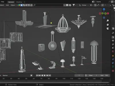  Art Deco Lamps - 3D Asset Pack 3D model