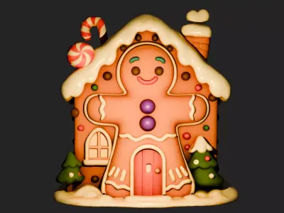 3D Gingerbread House with Cookie Character  Christmas Decoration 3D model