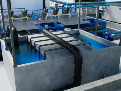 Water Treatment Industrial Plant Fully Low-poly 3D model