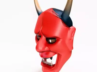 Japanese Red Oni Mocking Face Nipponese mask toy 3D print model