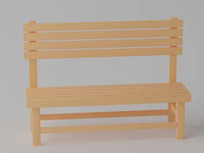 Cartoon Wooden Bench Park Low-poly 3D model