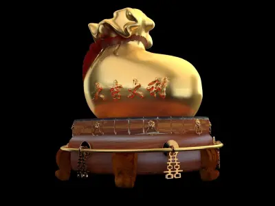 Chinese money bag with display stand 3D model