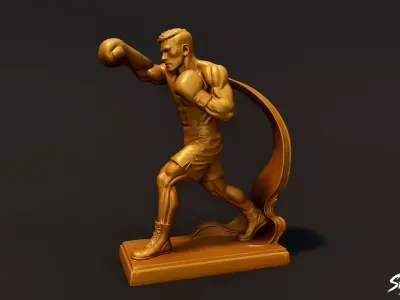 Golden Boxing Statue Low-poly 3D model