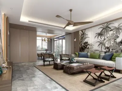 Luxury living room interior 3D model 3