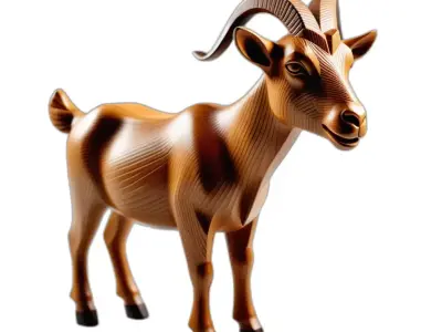 Stylized Wooden Goat Figurine Model Low-poly 3D model