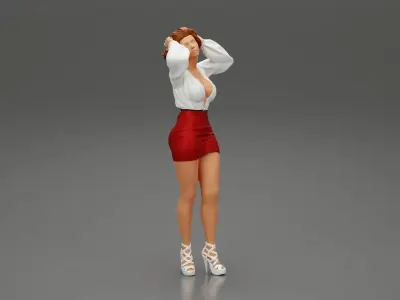 blonde woman posing wearing skirt and sexy fashionable shirt 3D print model
