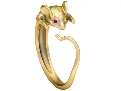 Golden Mouse Ring with Ruby Eyes 3D print model