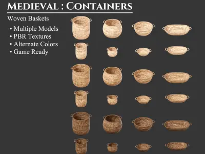 Medieval Containers Woven Baskets Low-poly 3D model