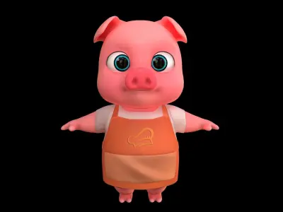 Asset - Cartoons - Animal - Pig - Rig 3D model