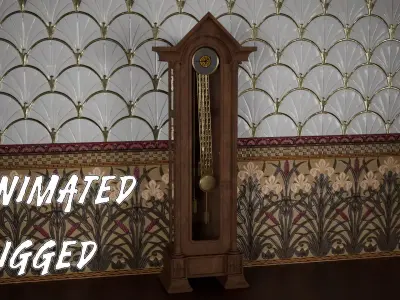 Rigged Grandfather Clock 3D Model Art Deco Antique Mantel Timer 3D model