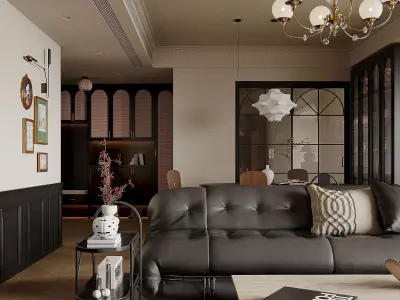 Eclectic living and dining room interior 3D model