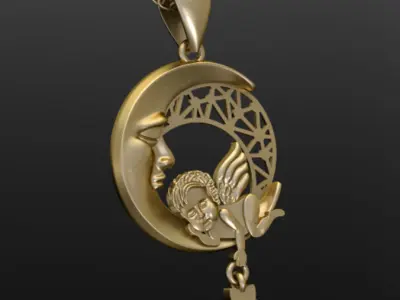 Moon And Baby Angel Pendant 3D print model
