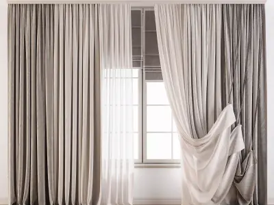 Curtain set with sheer and pleated drapes 67 3D model