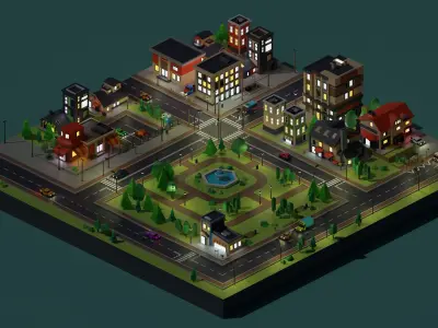 Low Poly City Asset Low-poly 3D model
