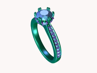 cr-05 gold engagement ring with diamonds 3D print model