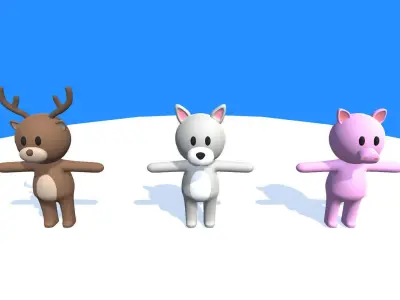 Lowpoly Animal Characters - Cartoon Humanoid Animal Characters Low-poly 3D model