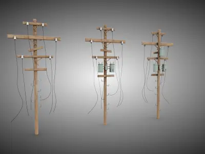 Power Pole Set  Low-poly 3D model