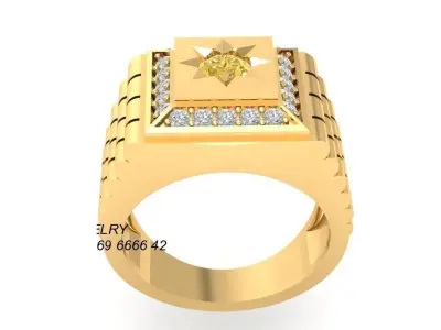 Square Signet Gemstone Ring for Men 339 3D print model