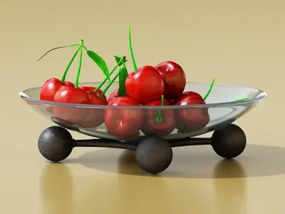 Cherries in Glass Bowl High Res 3D model