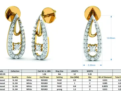 Solitaire Earrings 3DM STL OBJ FBX Render Details 3D print model buy