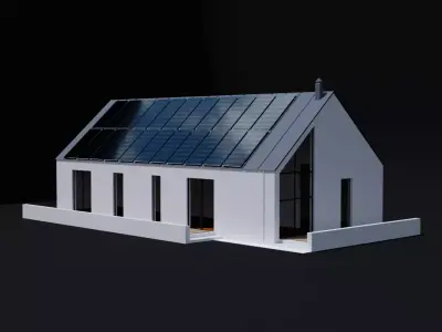 Modern House with Solar Cell Low-poly 3D model