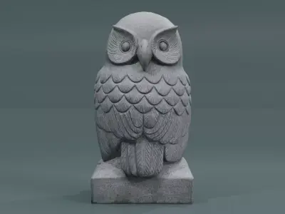 Stone Owl Statue with its head turned 180 degrees Low-poly 3D model