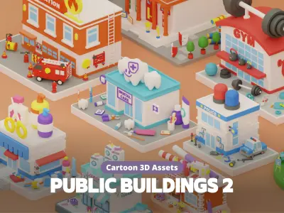 Cartoon Public Buildings Islands Exteriors 2 Low-poly 3D model